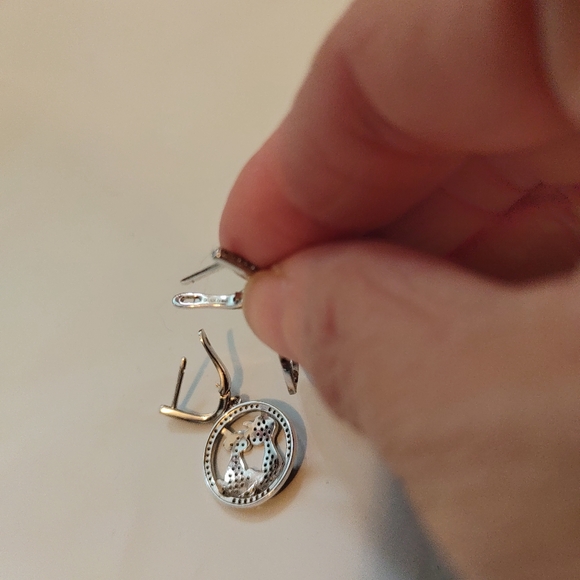 Sterling Silver RH CZ Brilliant Embers Love Cats Dangle Hinged Hoop Earrings - Picture 6 of 7